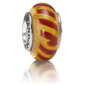 Rare Retired Pandora Sterling Red Orange Stripes Murano Glass Charm 790624